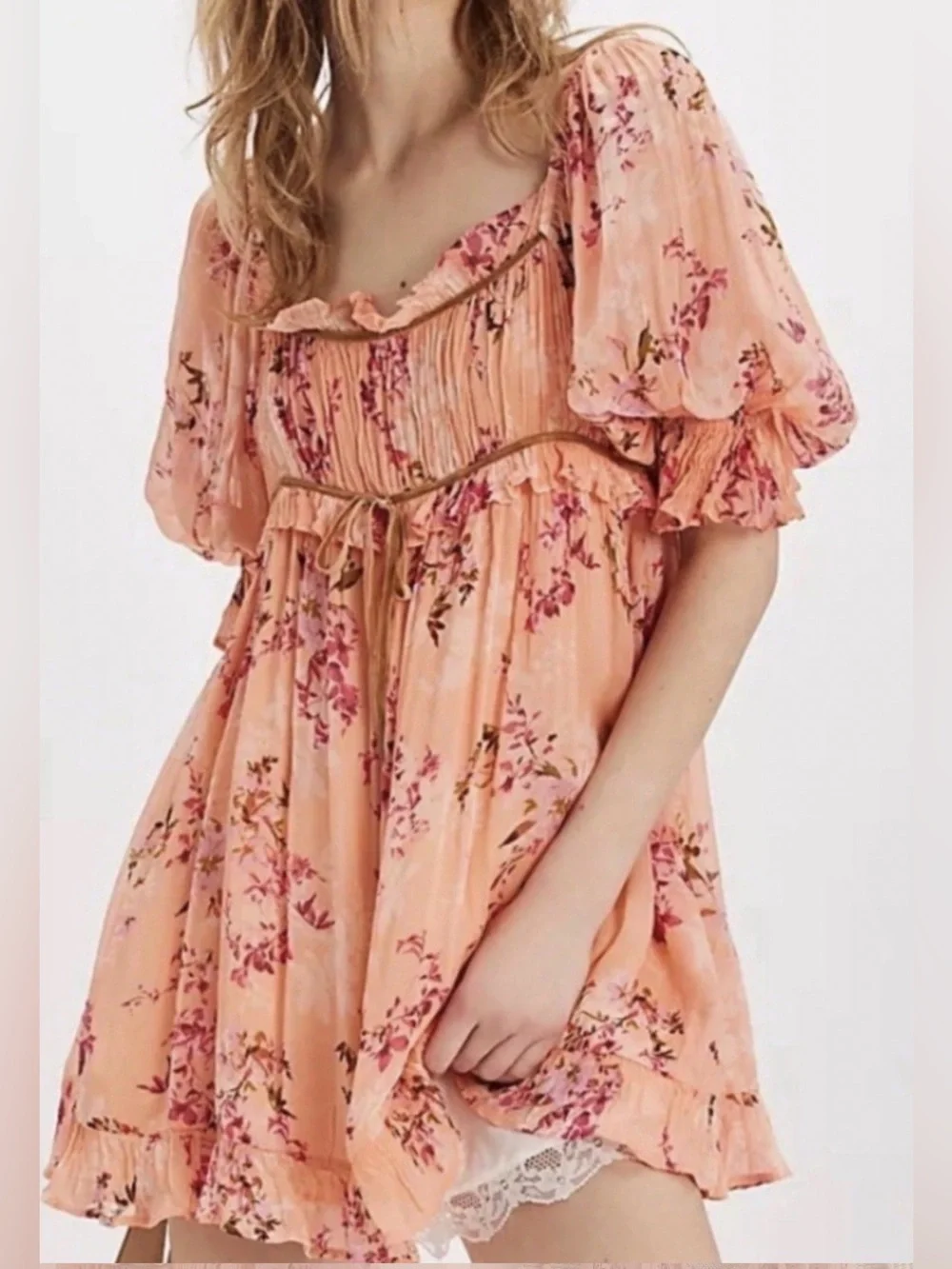 Free People Peach-Pink Floral Mini Dress